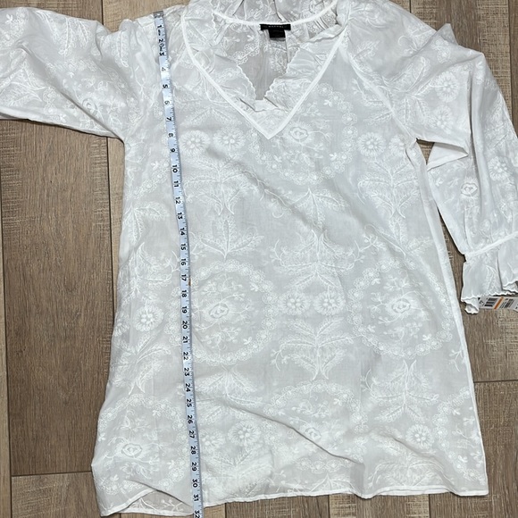 Natori Long  Flare Sleeve Sheer Floral White Embroidered Boho Dress Cover Up S - Picture 10 of 14